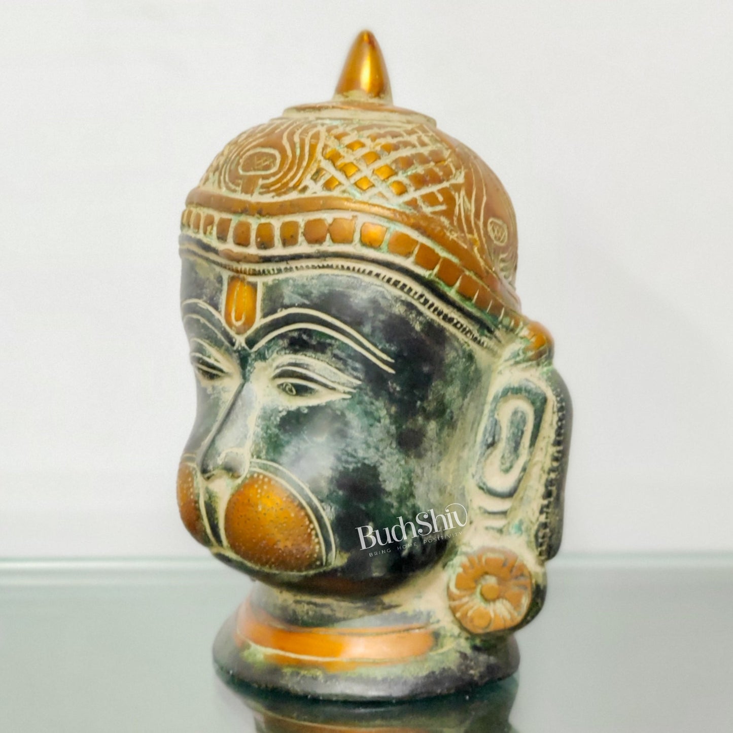 Intricately Handcrafted Brass Lord Hanuman Bust | 7.5" Height | Tabletop Decor