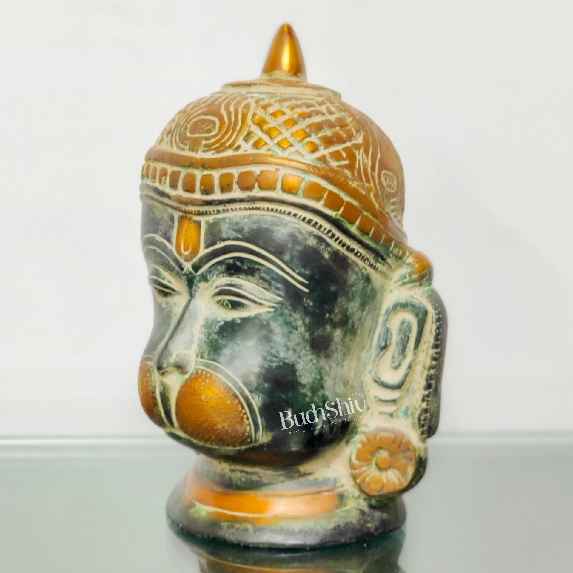 Intricately Handcrafted Brass Lord Hanuman Bust | 7.5" Height | Tabletop Decor