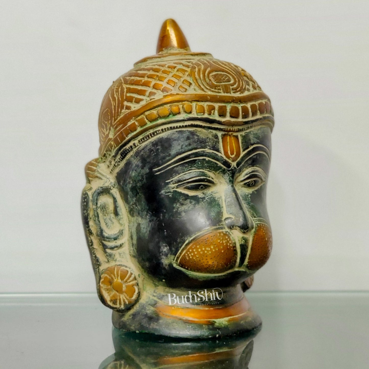 Intricately Handcrafted Brass Lord Hanuman Bust | 7.5" Height | Tabletop Decor