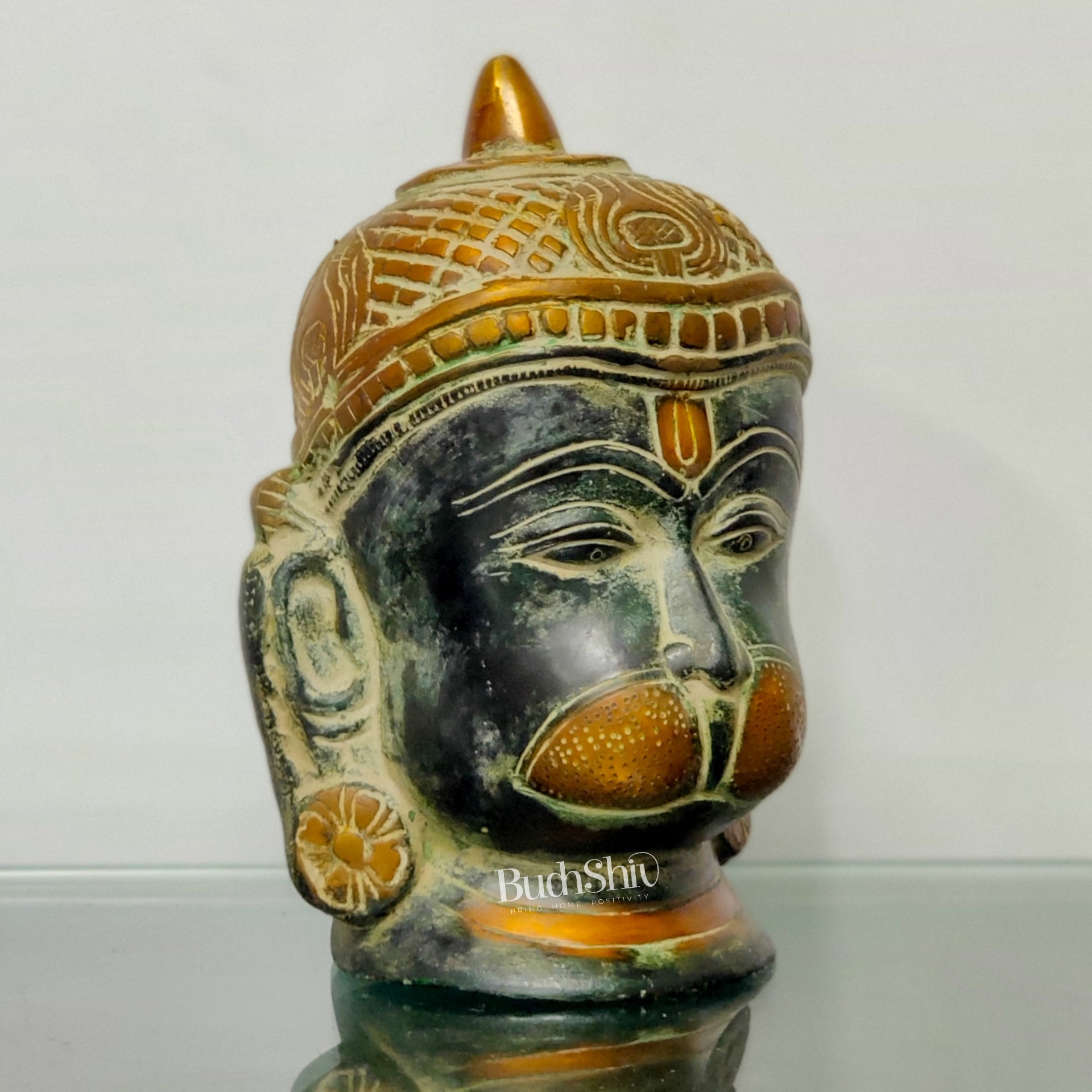 Intricately Handcrafted Brass Lord Hanuman Bust | 7.5" Height | Tabletop Decor
