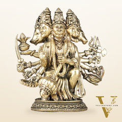 Intricately Handcrafted Brass Powerful Panchmukhi Hanuman Idol - 5.5-inch