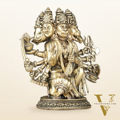 Intricately Handcrafted Brass Powerful Panchmukhi Hanuman Idol - 5.5-inch