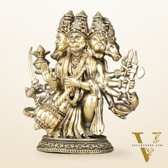 Intricately Handcrafted Brass Powerful Panchmukhi Hanuman Idol - 5.5-inch