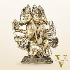 Intricately Handcrafted Brass Powerful Panchmukhi Hanuman Idol - 5.5-inch