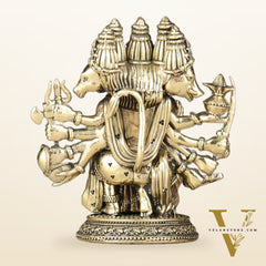 Intricately Handcrafted Brass Powerful Panchmukhi Hanuman Idol - 5.5-inch