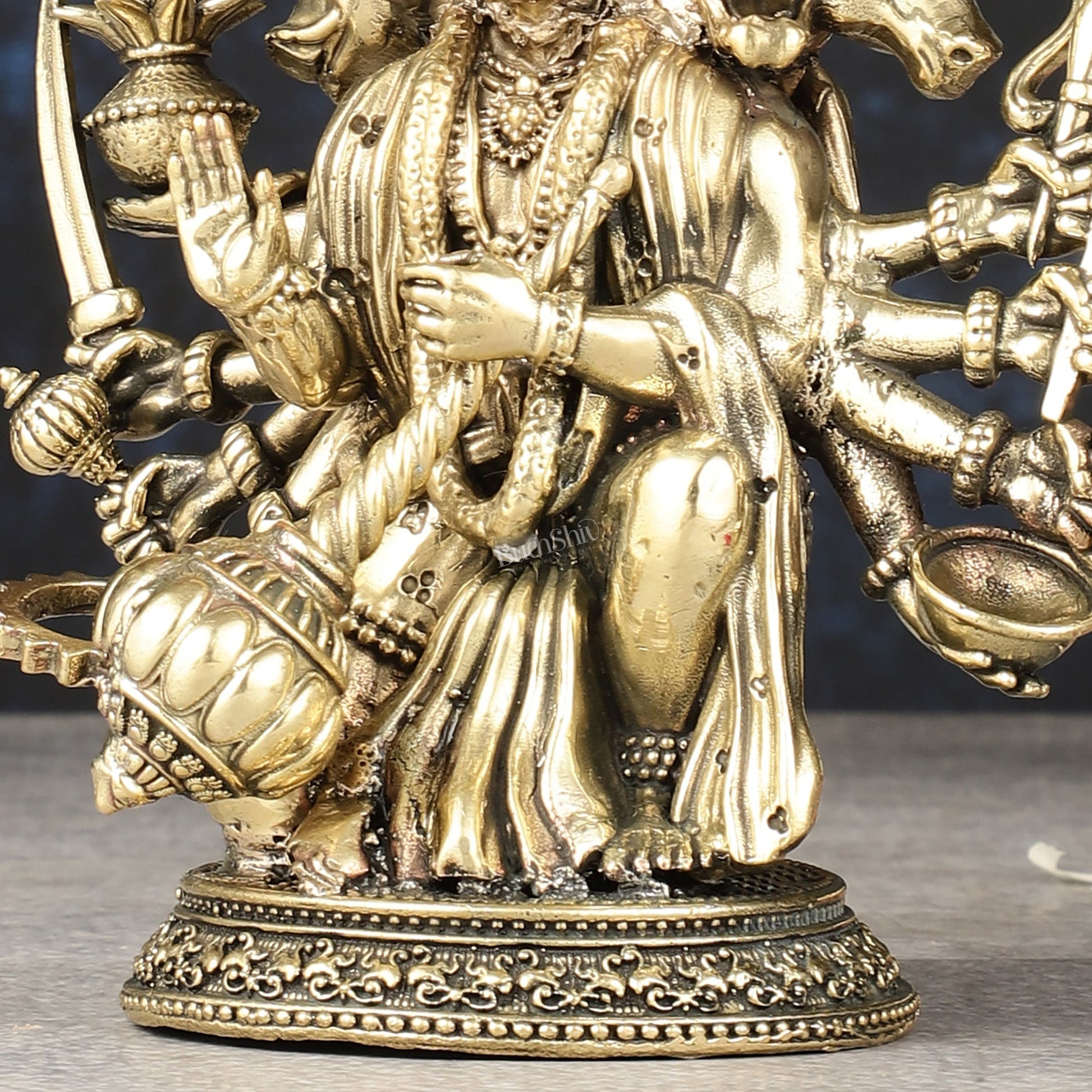 Intricately Handcrafted Brass Powerful Panchmukhi Hanuman Idol - 5.5-inch