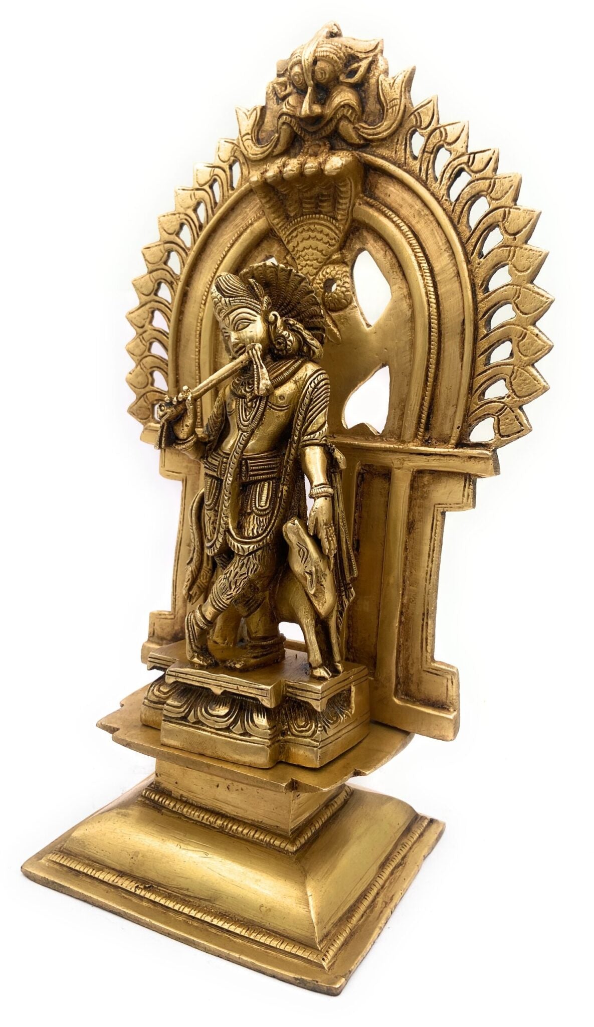 Brass Krishna Idol with Prabhavali | Gopal, Govinda, Balakrishna Murti for Pooja, Home Decor & Temple Statue,Gold, 11.5 Inch, 1 Piece