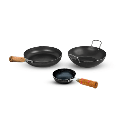 100% Pure Iron Kadai+ Fry Pan+ Tadka Pan, Cookware Set, Toxin-free,Naturally Non-stick,Pre-seasoned