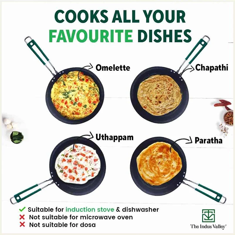 100% Pure Sheet Iron Tawa, Concave, Toxin-free, Seasoned, Silicone Handle,25.5cm/30.5cm