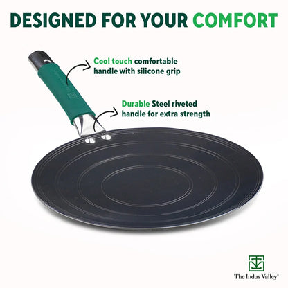 Ironklad 100% Pure Sheet Iron Concave Tawa, Steel Cool Touch Handle & Silicone Grip, Pre-seasoned, Toxin-free, 27 cm, 1 Kg