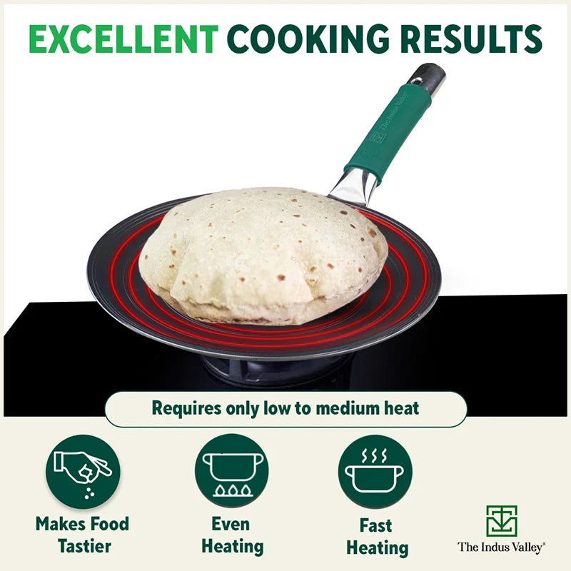 Ironklad 100% Pure Sheet Iron Concave Tawa, Steel Cool Touch Handle & Silicone Grip, Pre-seasoned, Toxin-free, 27 cm, 1 Kg