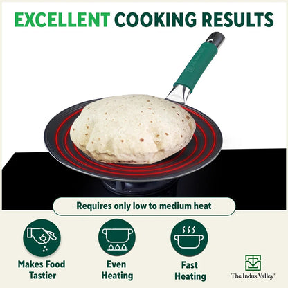 Ironklad 100% Pure Sheet Iron Concave Tawa, Steel Cool Touch Handle & Silicone Grip, Pre-seasoned, Toxin-free, 27 cm, 1 Kg