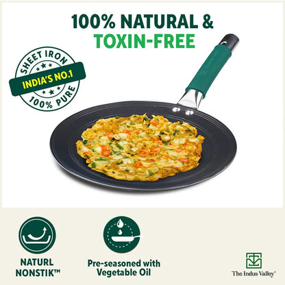 Ironklad 100% Pure Sheet Iron Concave Tawa, Steel Cool Touch Handle & Silicone Grip, Pre-seasoned, Toxin-free, 27 cm, 1 Kg