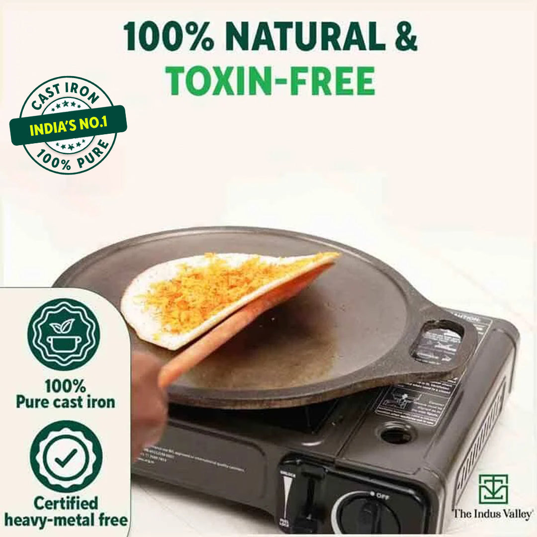 Super Smooth Cast Iron Tawa + Free ₹110 Spatula, Pre-seasoned, Nonstick, 100% Pure, Toxin-free, 30.5cm, 2.3kg