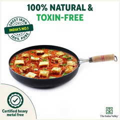 100% Pure Sheet Iron Fry Pan with Wooden Handle, Seasoned, Toxin-free, Induction, 16.5/25.4/30.4 cm