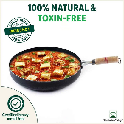 100% Pure Sheet Iron Fry Pan with Wooden Handle, Seasoned, Toxin-free, Induction, 16.5/25.4/30.4 cm