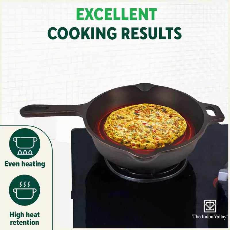 Super Smooth Cast Iron Fry Pan, 100% Pure, Toxin-free,Pre-seasoned, Induction, Non-stick, 20.3/25.4cm, 1.3/1.7L