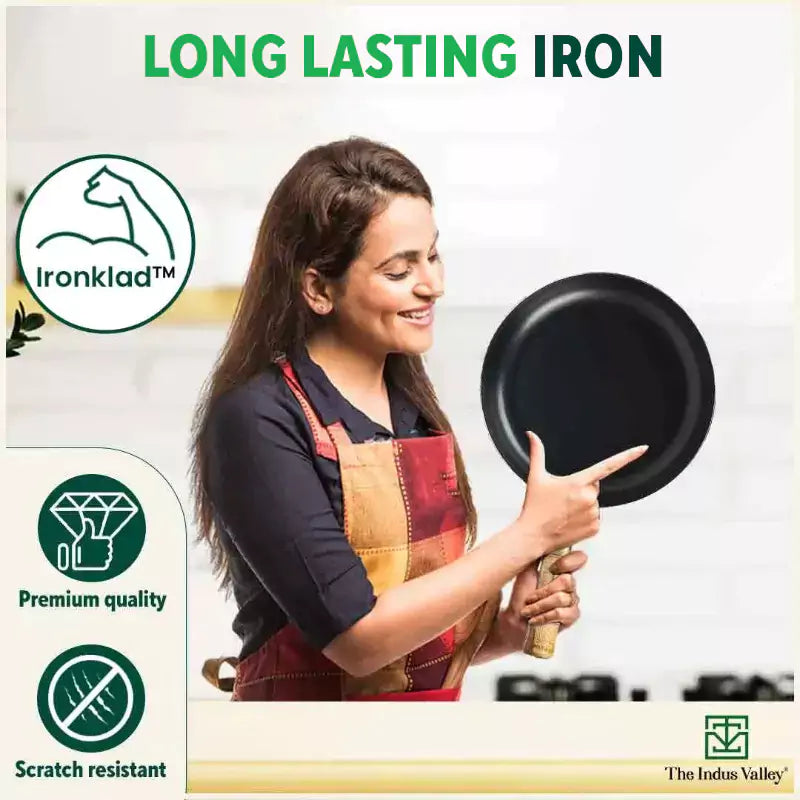 100% Pure Iron Cookware Set: Tawa+ Fry Pan+ Wok, Toxin-free Sheet Iron, Pre-seasoned, Induction & Gas, Kitchen Set for Home, Free ₹799 Kadai