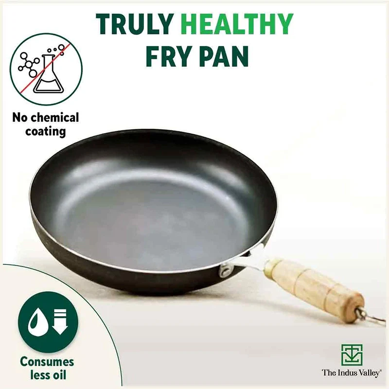 100% Pure Sheet Iron Fry Pan with Wooden Handle, Seasoned, Toxin-free, Induction, 16.5/25.4/30.4 cm