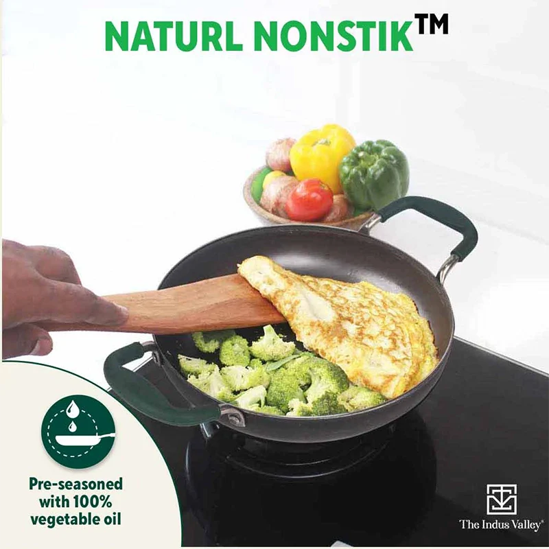 100% Pure Sheet Iron Kadai/ Jalebi/ Paella Pan, Silicone Cool Handles, Seasoned, Toxin-free, Induction, 25.4cm, 1.4L