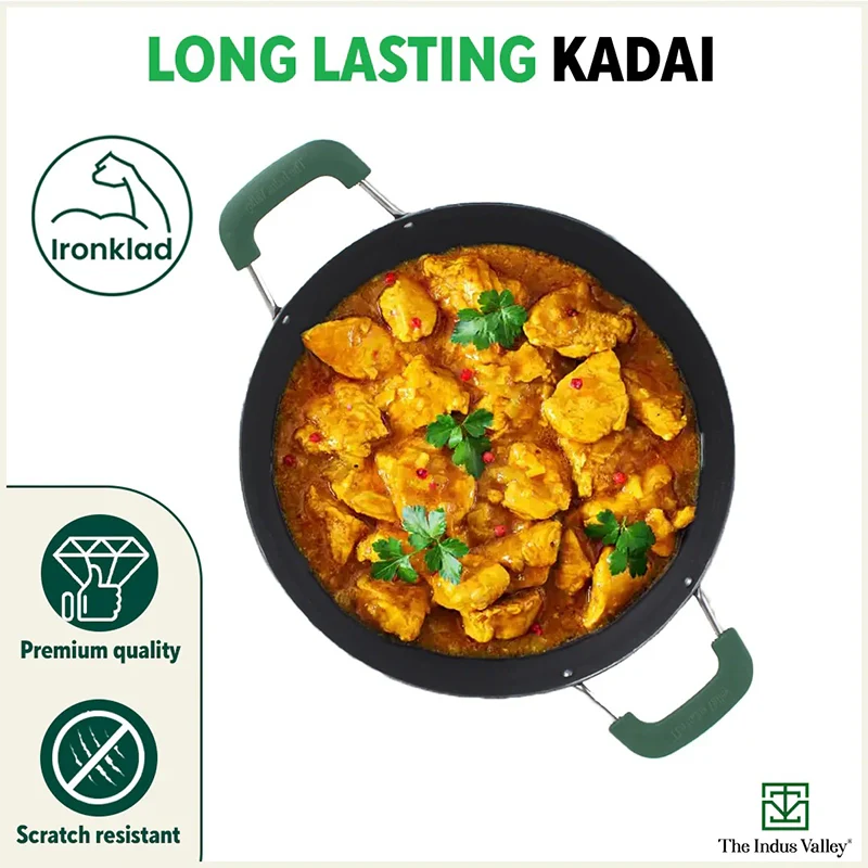 100% Pure Sheet Iron Kadai with Silicon Handle, Seasoned, Toxin-free