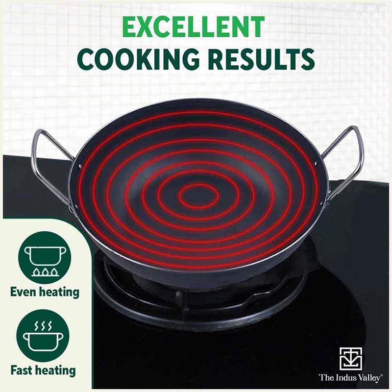 100% Pure Sheet Iron Kadai, Seasoned, Toxin-free, 1.4/2.7/4.4L, 0.6/0.9/1.4kg