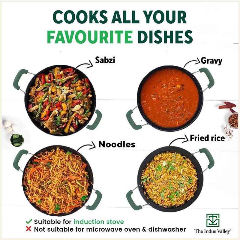 100% Pure Sheet Iron Kadai with Silicon Handle, Seasoned, Toxin-free