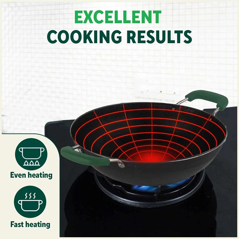 100% Pure Sheet Iron Kadai with Silicon Handle, Seasoned, Toxin-free