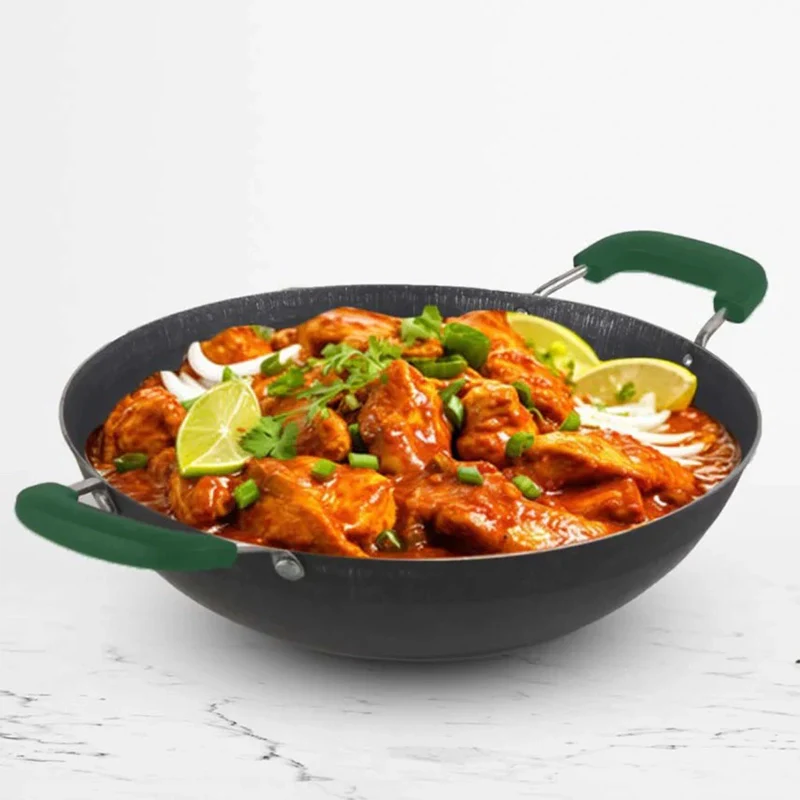 100% Pure Sheet Iron Kadai with Silicon Handle, Seasoned, Toxin-free