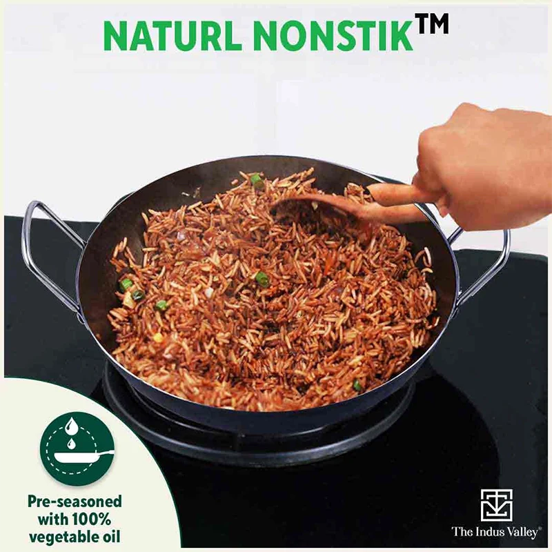 100% Pure Sheet Iron Kadai, Seasoned, Toxin-free, 1.4/2.7/4.4L, 0.6/0.9/1.4kg