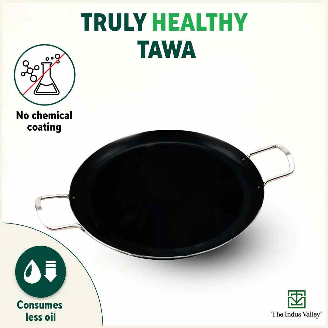 100% Pure Sheet Iron Tawa, 2 Handles, Seasoned, Toxin-free, Induction, 28.5cm, 1.7kg