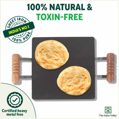 100% Pure Iron Square Tawa with Double Wooden Handles, Pre-Seasoned, Toxin-free, Induction, 30.5cm