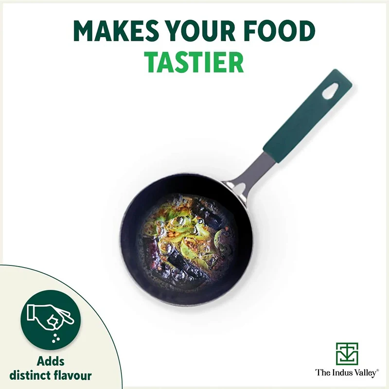 100% Pure Sheet Iron Tadka Pan, Silicone Handle, Seasoned, Toxin-free, 13.3cm / 0.43ml