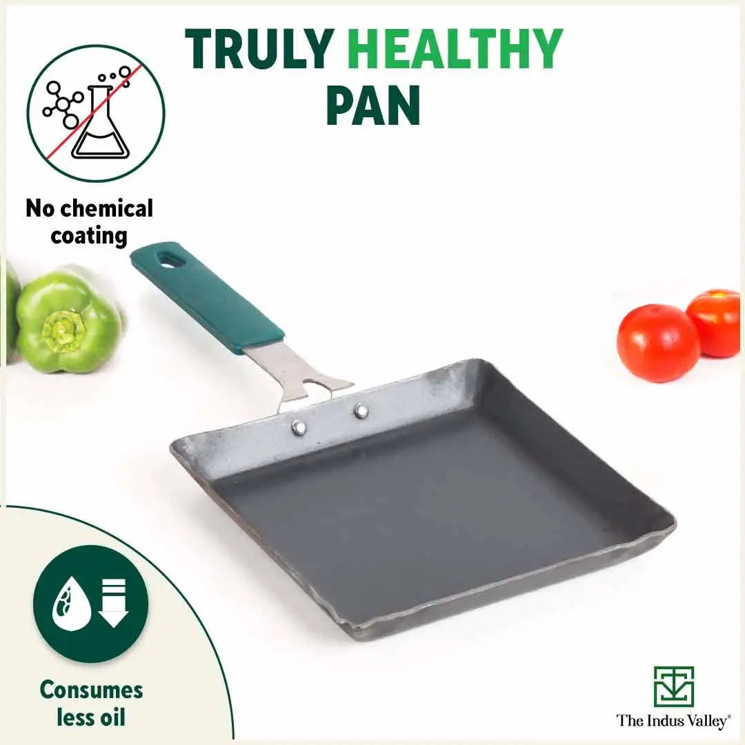 100% Pure Iron Omelette Pan with Bakelite Handle, Bread Toast, Toxin-free, Induction, Base, 14cm