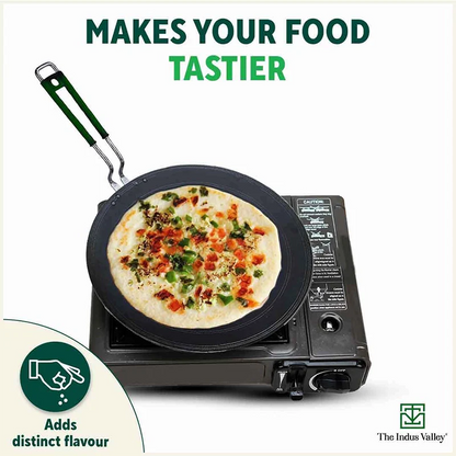 100% Pure Sheet Iron Tawa, Concave, Toxin-free, Seasoned, Silicone Handle,25.5cm/30.5cm