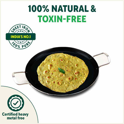 100% Pure Sheet Iron Tawa, 2 Handles, Seasoned, Toxin-free, Induction, 28.5cm, 1.7kg