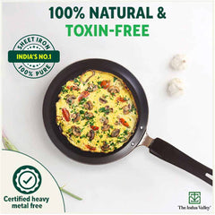 100% Pure Sheet Iron Omelette Tawa with Bakelite Handle, Seasoned, Toxin-free, Induction, 19cm, 0.56kg