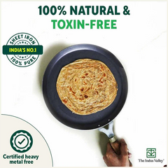 100% Pure Sheet Iron Tawa, Wooden Handle, Seasoned, Toxin-free, Induction, 26cm, 1kg