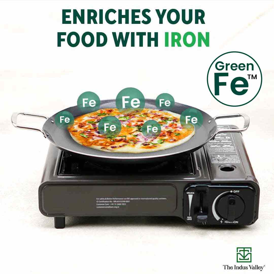 100% Pure Sheet Iron Tawa, 2 Handles, Seasoned, Toxin-free, Induction, 28.5cm, 1.7kg