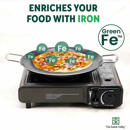 100% Pure Sheet Iron Tawa, 2 Handles, Seasoned, Toxin-free, Induction, 28.5cm, 1.7kg