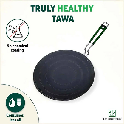 100% Pure Sheet Iron Tawa, Concave, Toxin-free, Seasoned, Silicone Handle,25.5cm/30.5cm