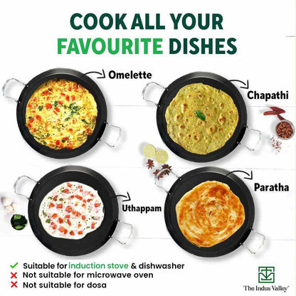 100% Pure Sheet Iron Tawa, 2 Handles, Seasoned, Toxin-free, Induction, 28.5cm, 1.7kg