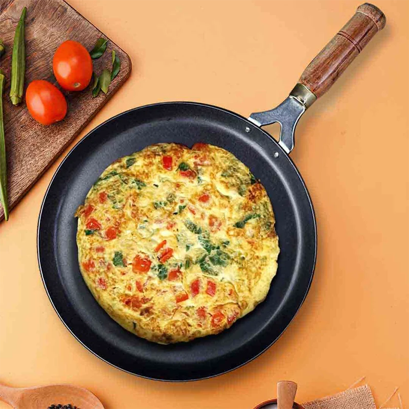 100% Pure Sheet Iron Tawa, Wooden Handle, Seasoned, Toxin-free, Induction, 26cm, 1kg