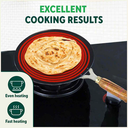 100% Pure Sheet Iron Tawa, Concave, Toxin-free, Seasoned, Wooden Handle, 25.5cm, 0.9kg