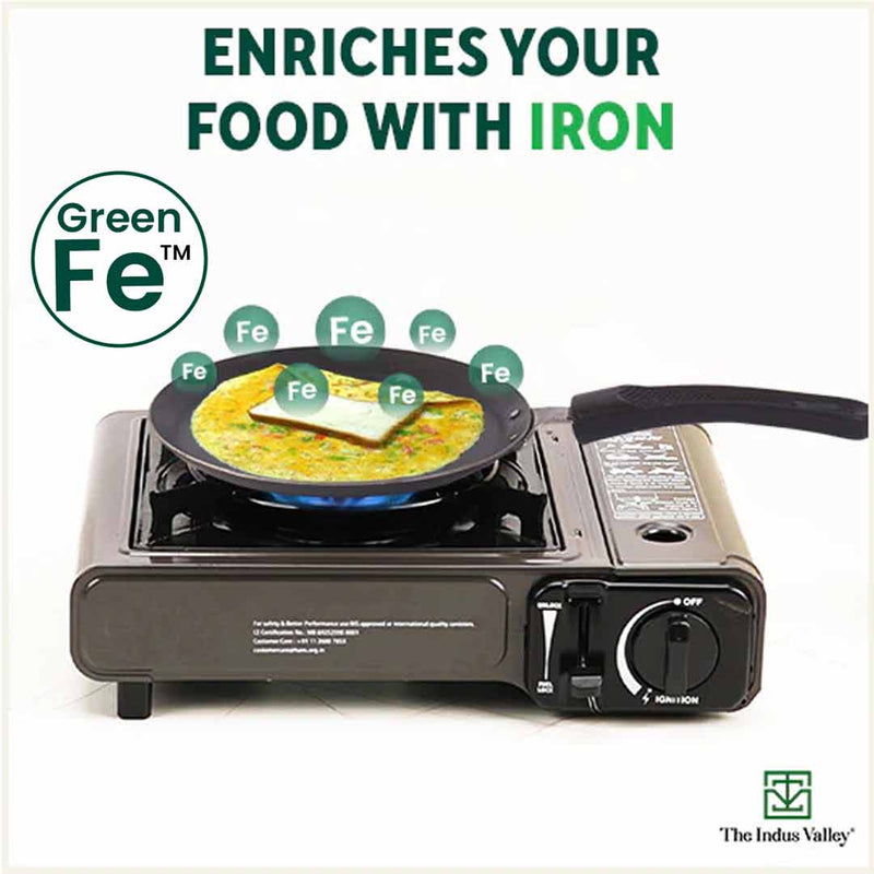 100% Pure Sheet Iron Omelette Tawa with Bakelite Handle, Seasoned, Toxin-free, Induction, 19cm, 0.56kg