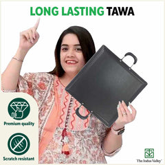 100% Pure Sheet Iron Tawa, Square, Cool Bakelite Handle, Seasoned, Toxin-free, Induction, 29.5cm, 1.88kg