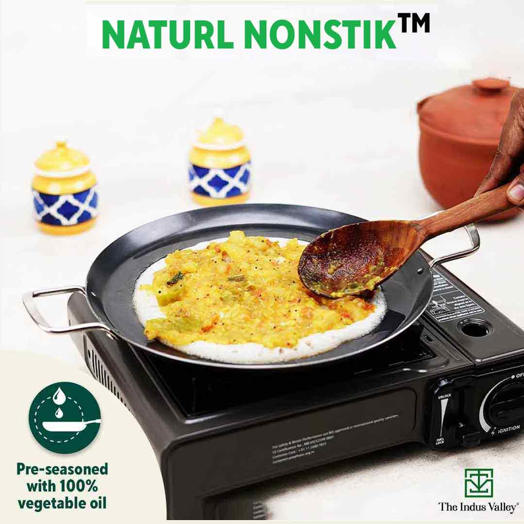 100% Pure Sheet Iron Tawa, 2 Handles, Seasoned, Toxin-free, Induction, 28.5cm, 1.7kg