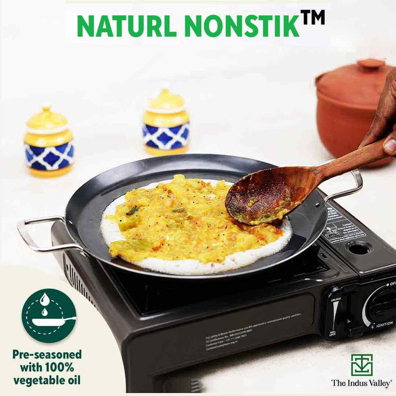 100% Pure Sheet Iron Tawa, 2 Handles, Seasoned, Toxin-free, Induction, 28.5cm, 1.7kg