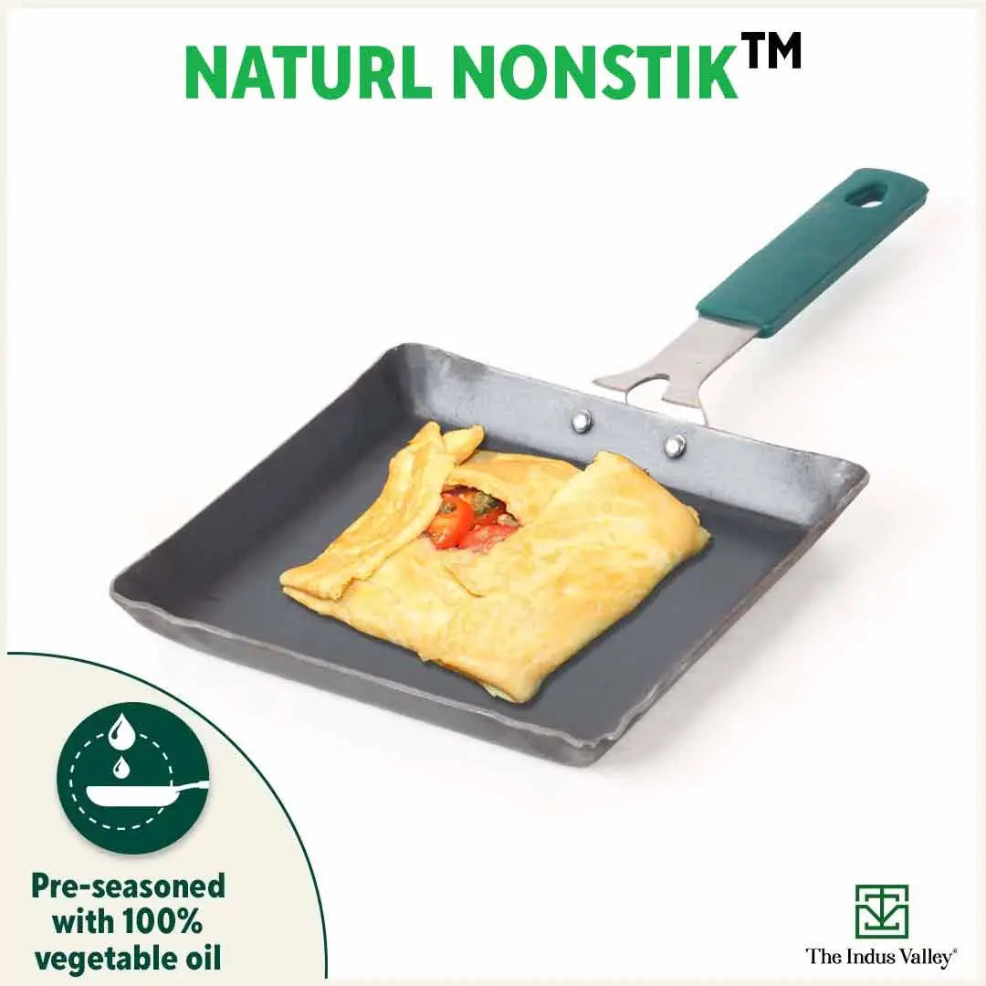 100% Pure Iron Omelette Pan with Bakelite Handle, Bread Toast, Toxin-free, Induction, Base, 14cm