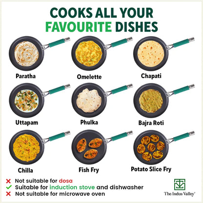 Ironklad 100% Pure Sheet Iron Tawa, Steel Cool Touch Handle & Silicone Grip, Pre-seasoned, Toxin-free, Induction, 26 cm, 1 Kg